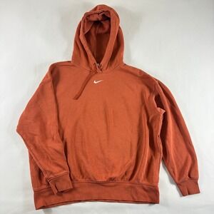 Nike Center Swoosh Hoodie Mens Large Burnt Orange Fleece Pullover Sweatshirt